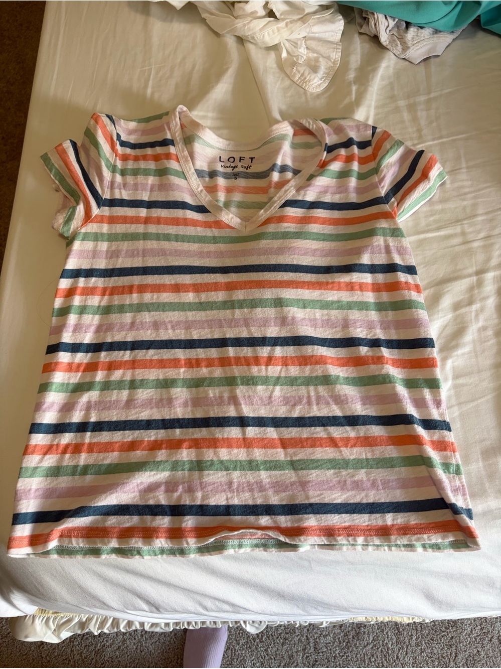 LOFT Pastel Striped V-Neck Tee - Multi